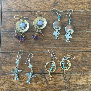 4 pair of vintage Southwestern pierced earrings. 2 gold tone & 2 silver tone.